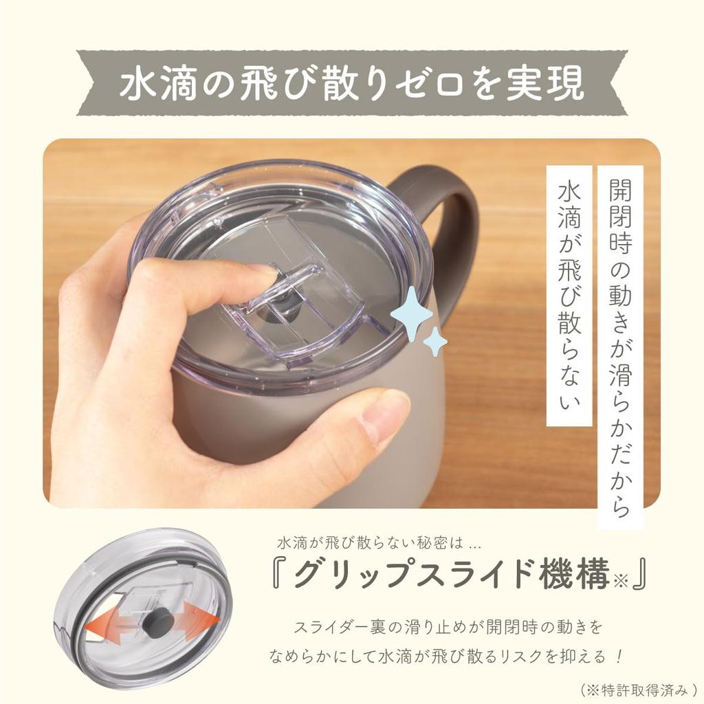 Atlas Cafe Link Mug with Slide Vacuum Keeps Hot or Cold Coffee Hot or Direct Drip Lid, 390ml, Insulated, Iced, Compatible, Charcoal, AFSM-402CH