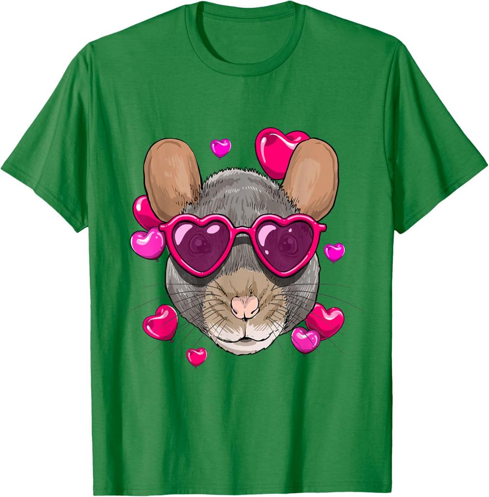 Valentine Chinchilla Rat Lover Heart Sunglasses Graphic Tee Cute Rodent Animal T-Shirt
