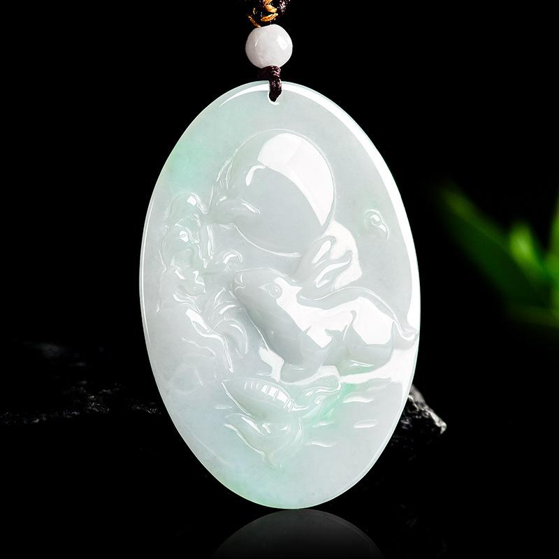 Natural Burmese Grade-A Jade Rabbit Zodiac Ethnic Pendant Ornament for Men and Women