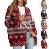 Dámský módní kardigan s dlouhým rukávem, vánočním potiskem, výstřihem do V a knoflíky, volný top