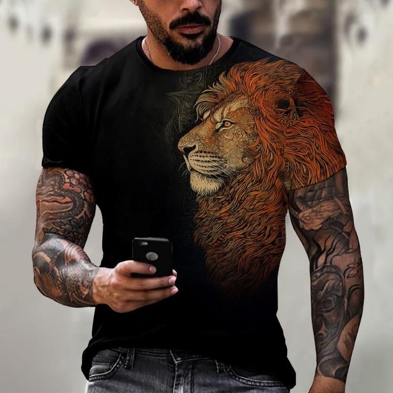Men's T-Shirt Lion Pattern Man T Shirt Summer Short Sleeve Top Round Neck Y2k Clothes T-Shirts for Men Breathable Men Clothing