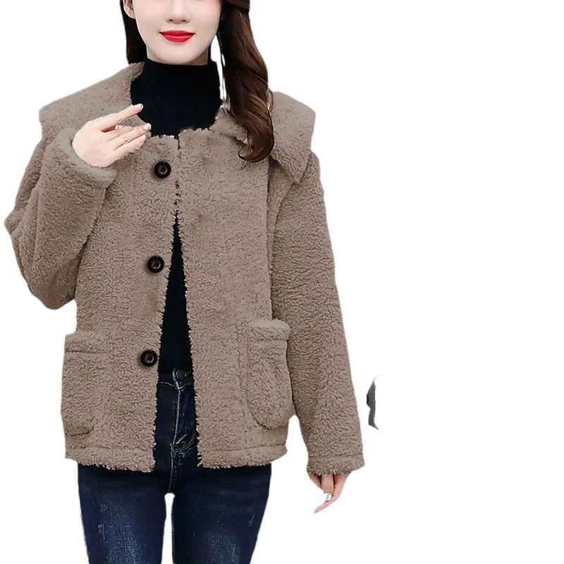 

Осенне-зимнее утолщенное комбинированное пальто женское большого размера свободного кроя, короткое пальто в иностранном стиле, женский топ XXXXL коричневый