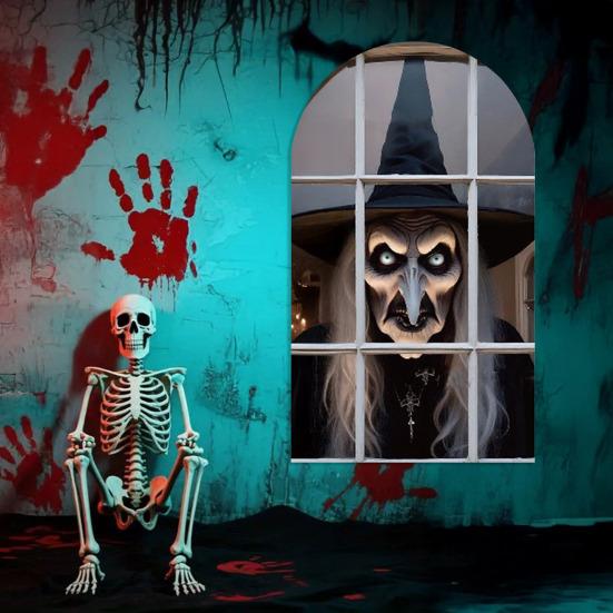 Halloween Ghost Decoration Spooky Light-up Wall Decor Lighted Hologram Scary Witch Clown for Horror Themed Party Haunted House Decoration