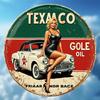 D Flat Vintage Texaco Goole Oil Metal Sign Round Aluminum Wall Art Retro Blonde Girl Red DeSoto Car Design