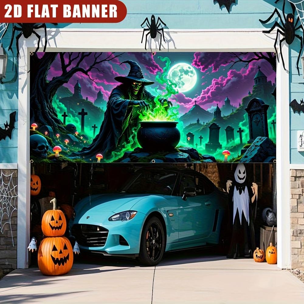2D Banner, 1 Halloween Garage Door Cover - Ghostly Magician, Perfect for Halloween Parties.zyc