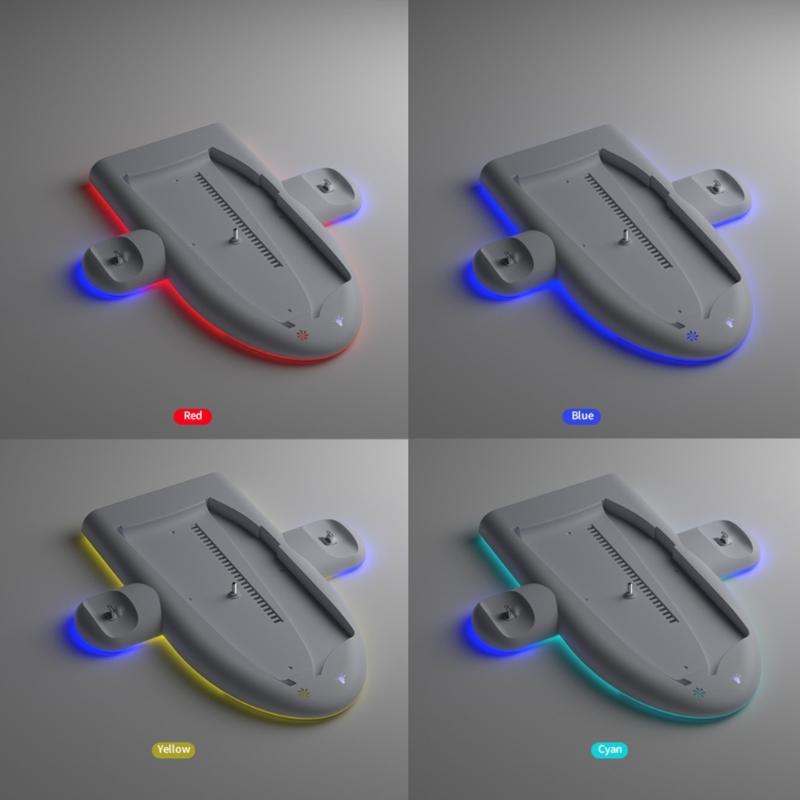 Host Cooling Stand Game Console Base for PS 5 Slim and Controller Charging Holder Vertical Stand with 3 Level Cooler Fan