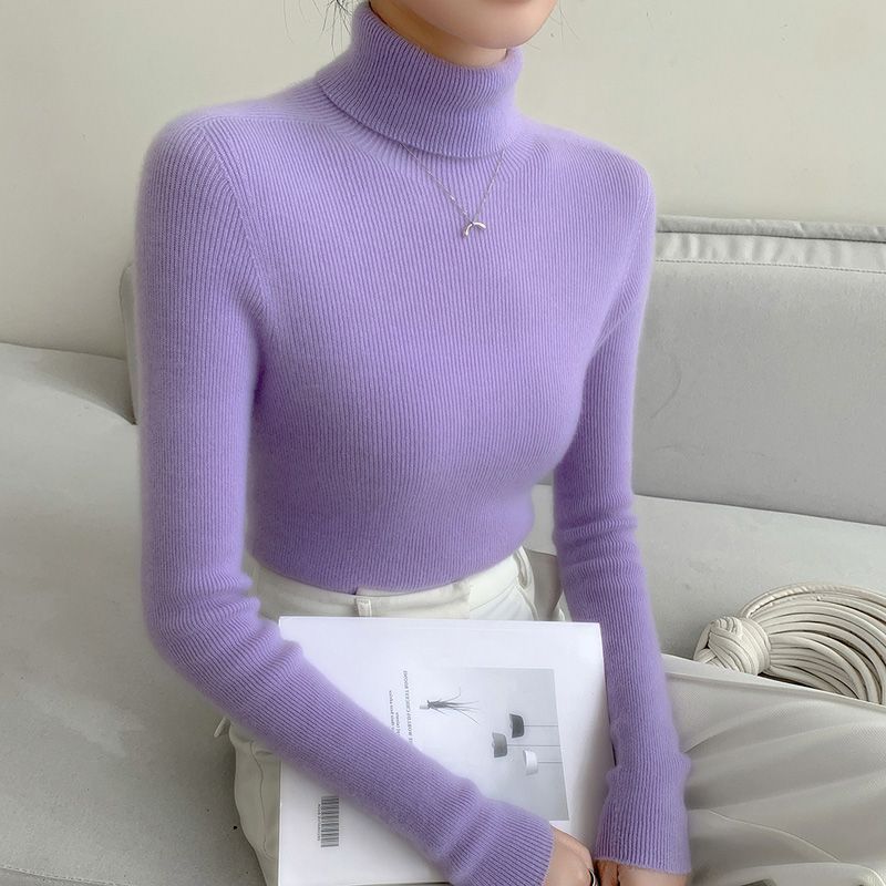 

Пуловер с высоким воротником, Теплый, Элегантный, Приталенный, Вязаный свитер для осенне-зимней женской одежды one size фиолетовый