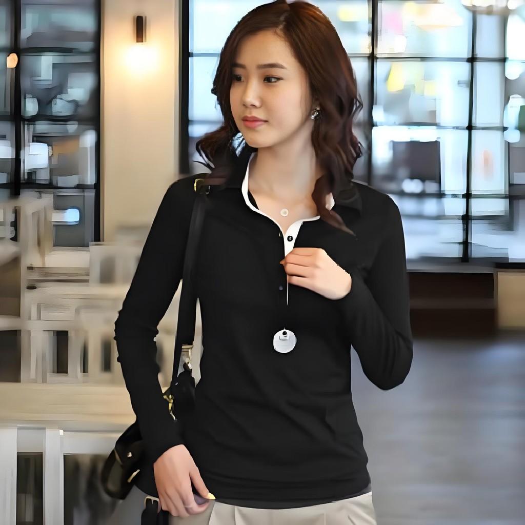 Design Feeling Color Block Mock Two Piece T Shirt For Women With Stretch Cotton For Office Wear
