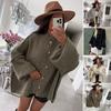 Sweter damski oversize z okrągłym dekoltem, latarnią, długim rękawem, jednorzędowy, dzianinowy, odzież wierzchnia, swobodny, luźny krój, dzianina