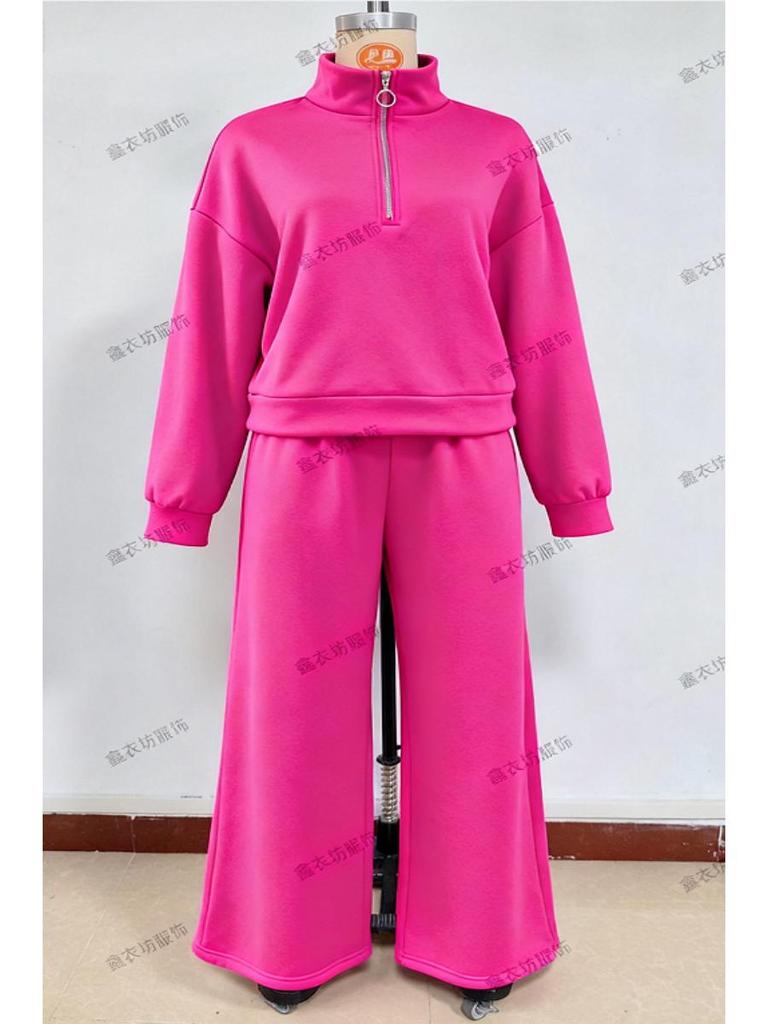 2025 Women's Casual Half-Zip Hoodie and Long Pants Set - European & American Autumn/Winter Style.