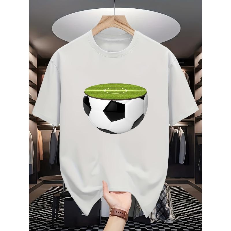 

Football Field Print T-Shirt Men S Casual Tee Cool Trendy Design for Festive Holidays And Everyday Wear S белый
