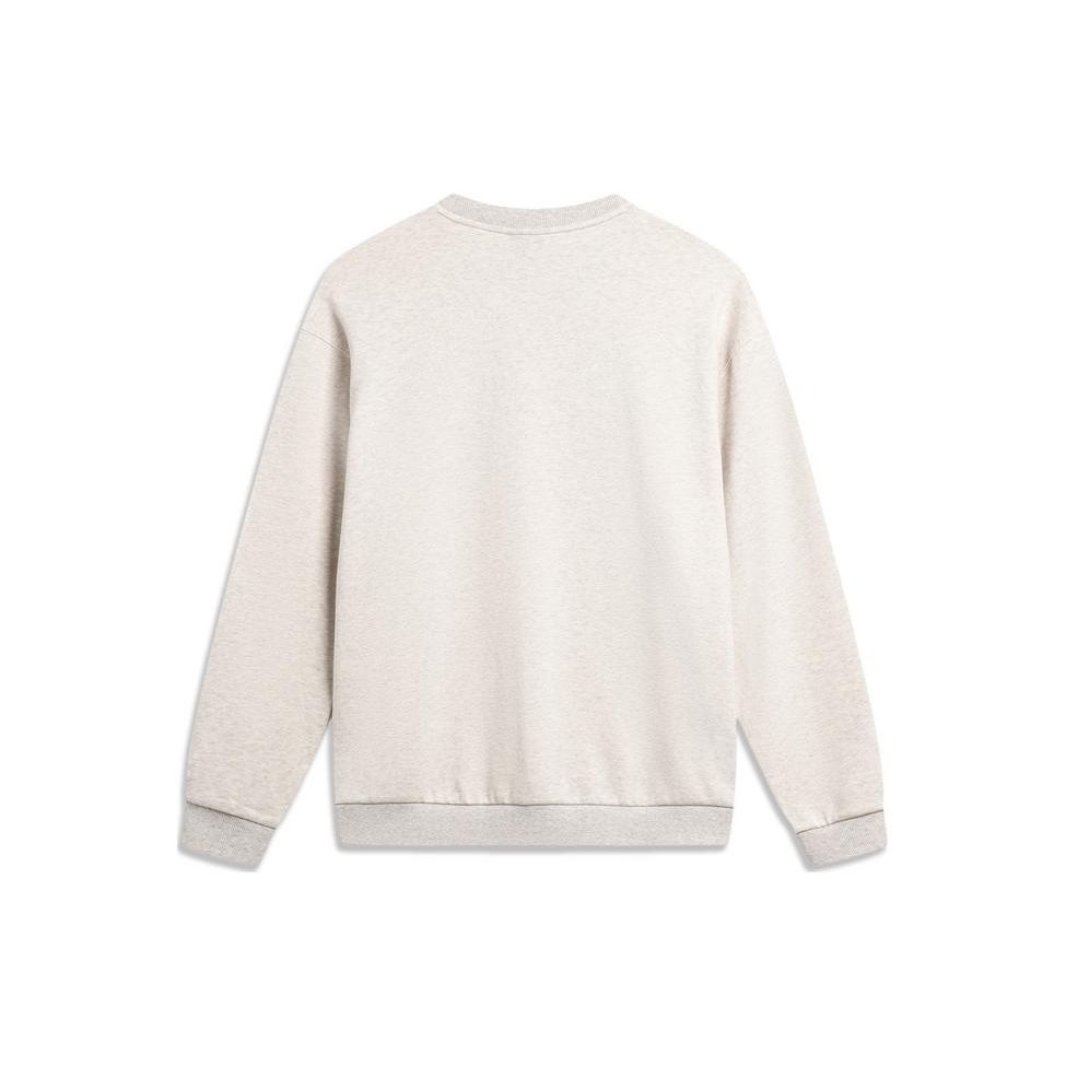 Li-Ning Weekend Youth Melange Letter Print Pullover Long Sleeve Round Neck Sweatshirt Unisex Sweatshirt Flower-Gray Tile-Gray AWDU799-10