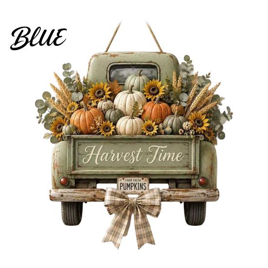 Wooden Hanging Sign for Front Door Harvest Pumpkin Truck Door, Fall with Rustic Ornament Hemp Rope, Distressed Farmhouse Welcome Sign, Autumn