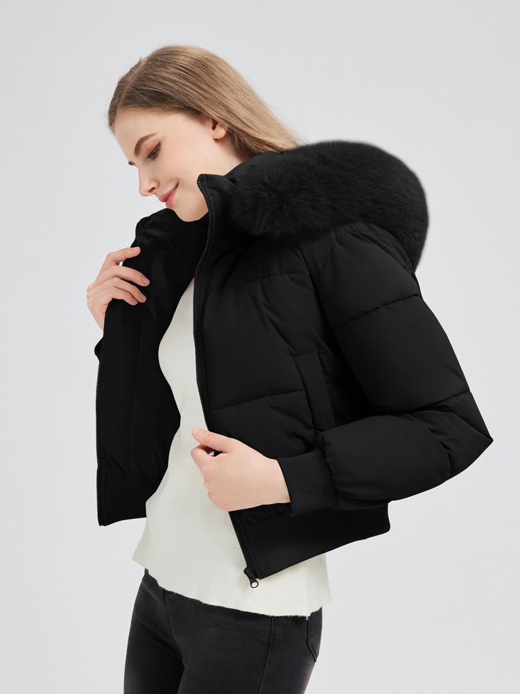European & American Design Hooded Fur Collar Women's Winter Coat 2025: Short Style Cotton Jacket