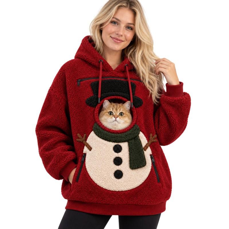Unisex Fleece Lined Hooded Sweatshirt Warm Loose Fit Winter Fall Cartoon Print