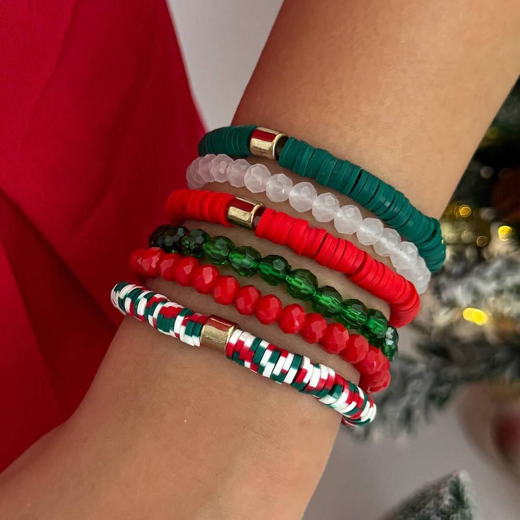 SHIXIN Cute Christmas Series Tree Snowflake Snowman Pendant Bracelet Set Women Adjustable Crystal Bead Chain Rope Chain Bracelet