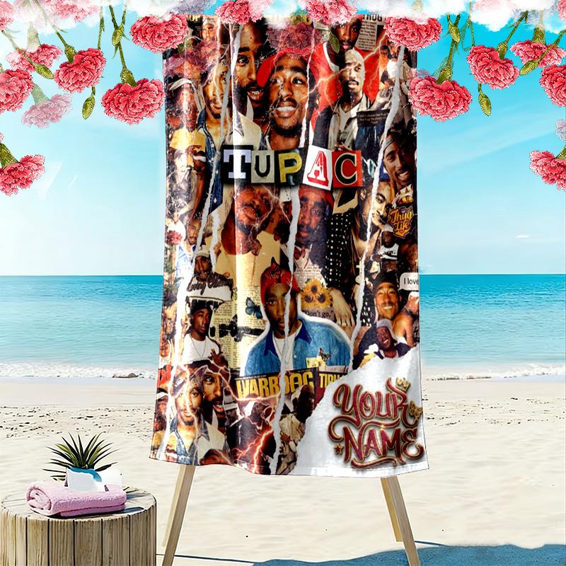 Name Custom Tupac Poster Print Beach Towel, Large Soft Quick Dry Towel for Beach Camping Swimming