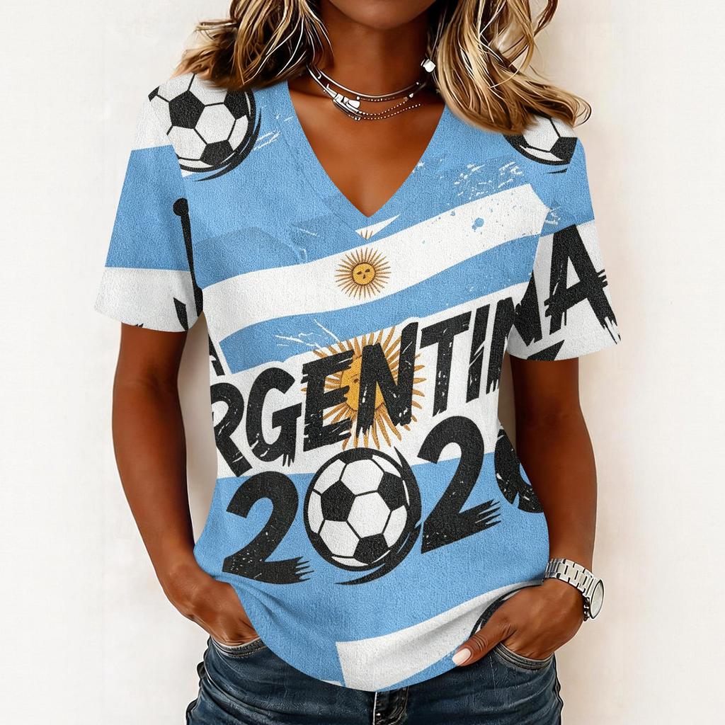 Womens Casual V Neck Pullover Short Sleeve Top Soccer Print Summer Tee Shirt Lightweight Comfortable Soft Fabric