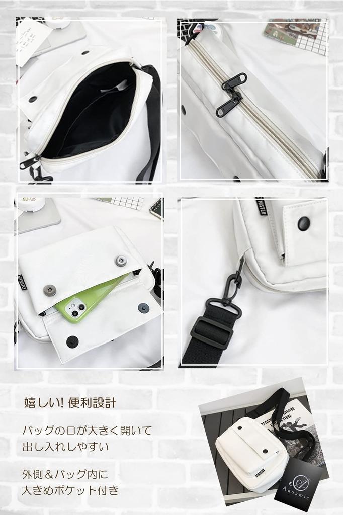 Aquamie Mini Nylon Shoulder Bag, Crossbody Bag, Smartphone Pochette, Sacoche, Horizontal Messenger Bag, Body Bag, Small, Korean Style (Black)