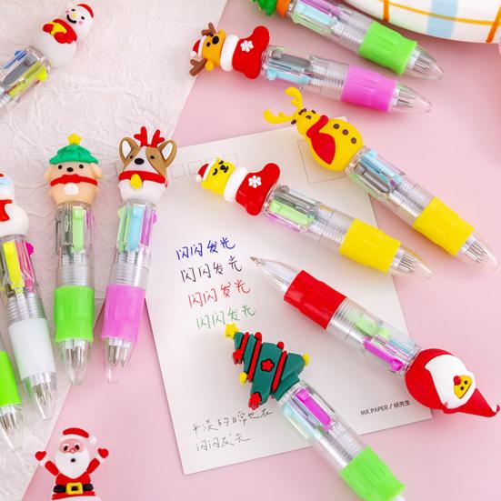 Christmas Ballpoint Pen Snowman Reindeer Topper Designs Multi-Color Writing Pen Fun Holiday Gift for Students Friends