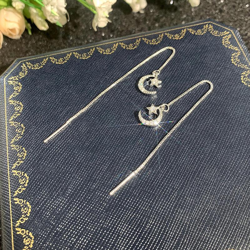 Tassel new long stud earrings for women, star and moon chain earrings, sweet design style jewelry