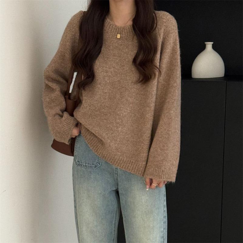 

Ленивый ветер свободный мягкий восковой пуловер свитер женская одежда осень и зима новый высококлассный круглый вырез вязаный топ женский average size верблюд