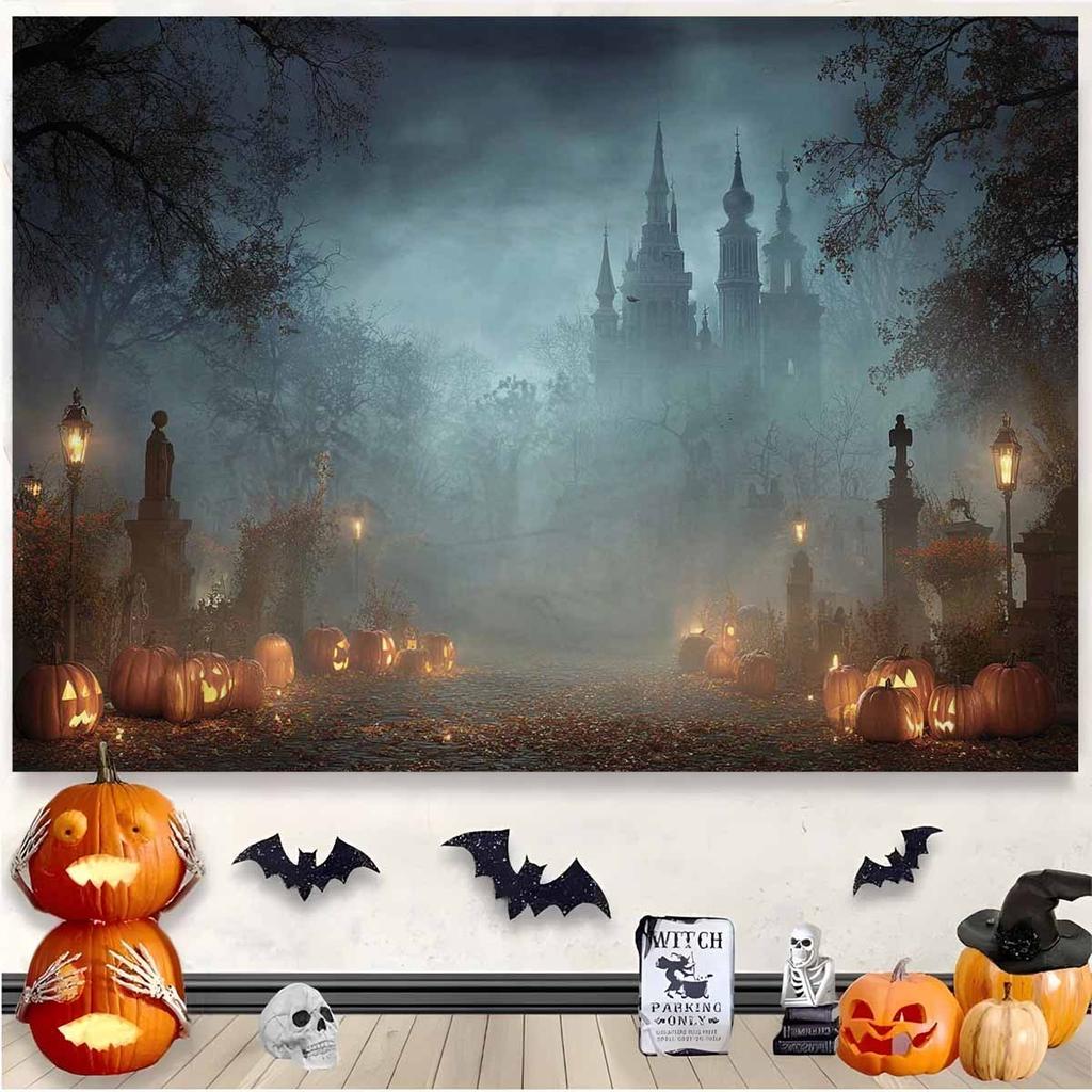 Halloween Tapestry Spooky Pumpkin Patch with Jack-O'-Lanterns Halloween Decorations Parties Themed Accessory Gothic Atmosphere