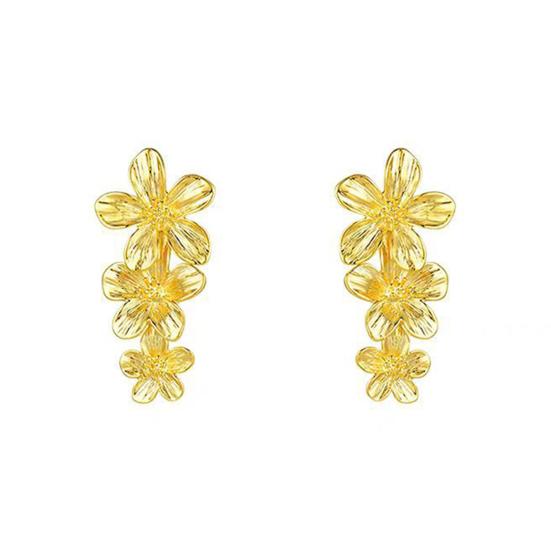 1 Pair Women Drop Earrings Geometric Design Flower Shape Stud Earrings Retro Style Shiny Texture Earrings