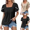Plus Size Dames Modieuze Casual Vierkante Hals Geplooide Korte Mouwen Kant T-shirt