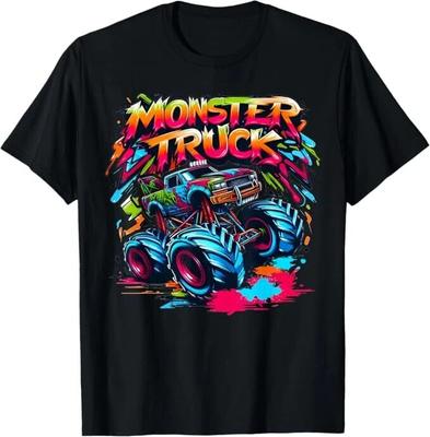 Monster Truck Retro Kolorowy Graffiti Maluchy Młodzież Dorośli Koszulka Unisex Koszulka