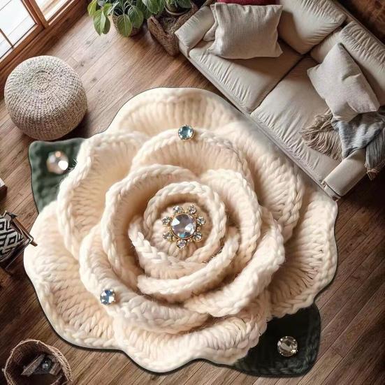 Pluche 3D Bloementapijt Decoratief Absorberend Kleed Sneldrogend Tapijt Zachte Hoogpolige Antislip Mat voor Badkamer Slaapkamer Woonkamer
