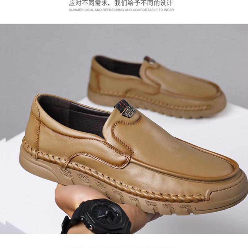 Fashion Leisure Walk Loafers Retro Style Men's Casual Shoes Comfortable Soft-Soled Slip-On Flats Versatile Business Formal Leather Shoes