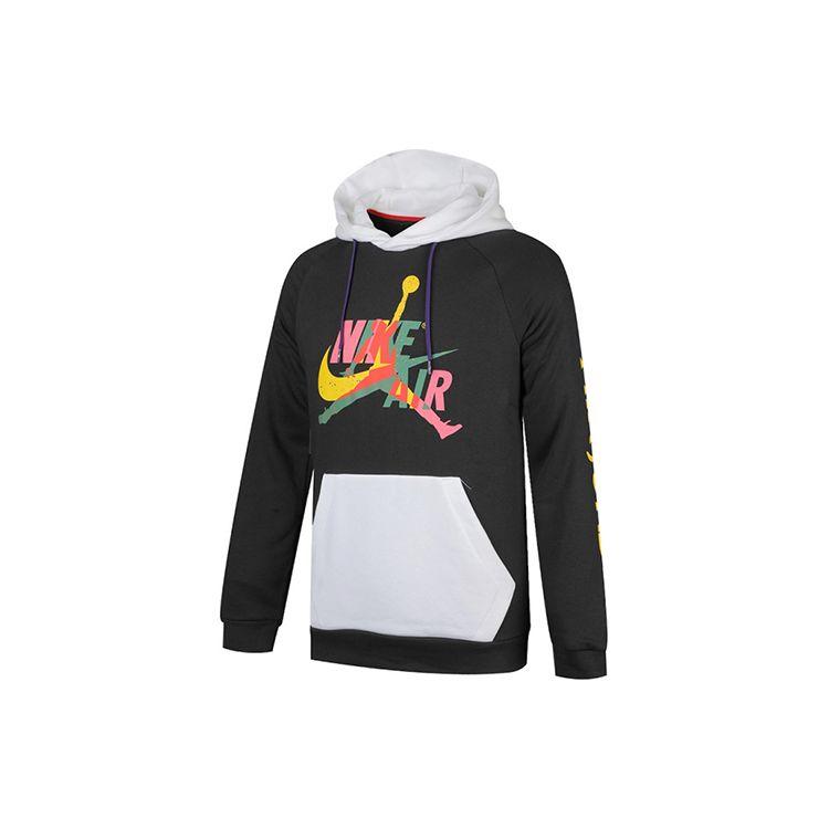 Jordan Air Jumpman Logo Print Colorblock Fleece Hoodie Men Tops Black CU1556-010