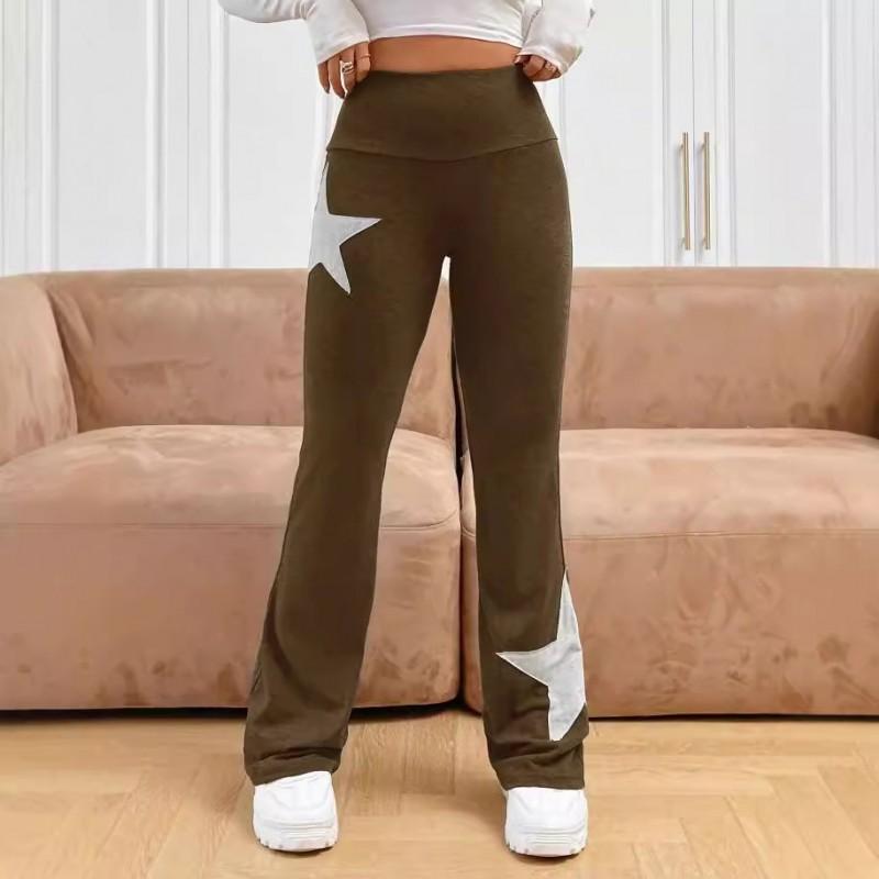 Pantaloni a zampa vita alta da donna Pantaloni casual elasticizzati Stampa a stelle Spessore medio Uso quotidiano