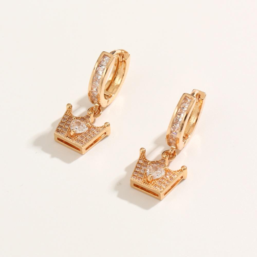 1 Paar Mode Zirkonia Krone Hängeohrringe für Damen Goldene Ohrring-Schmuck Hochzeitsfeier-Accessoires