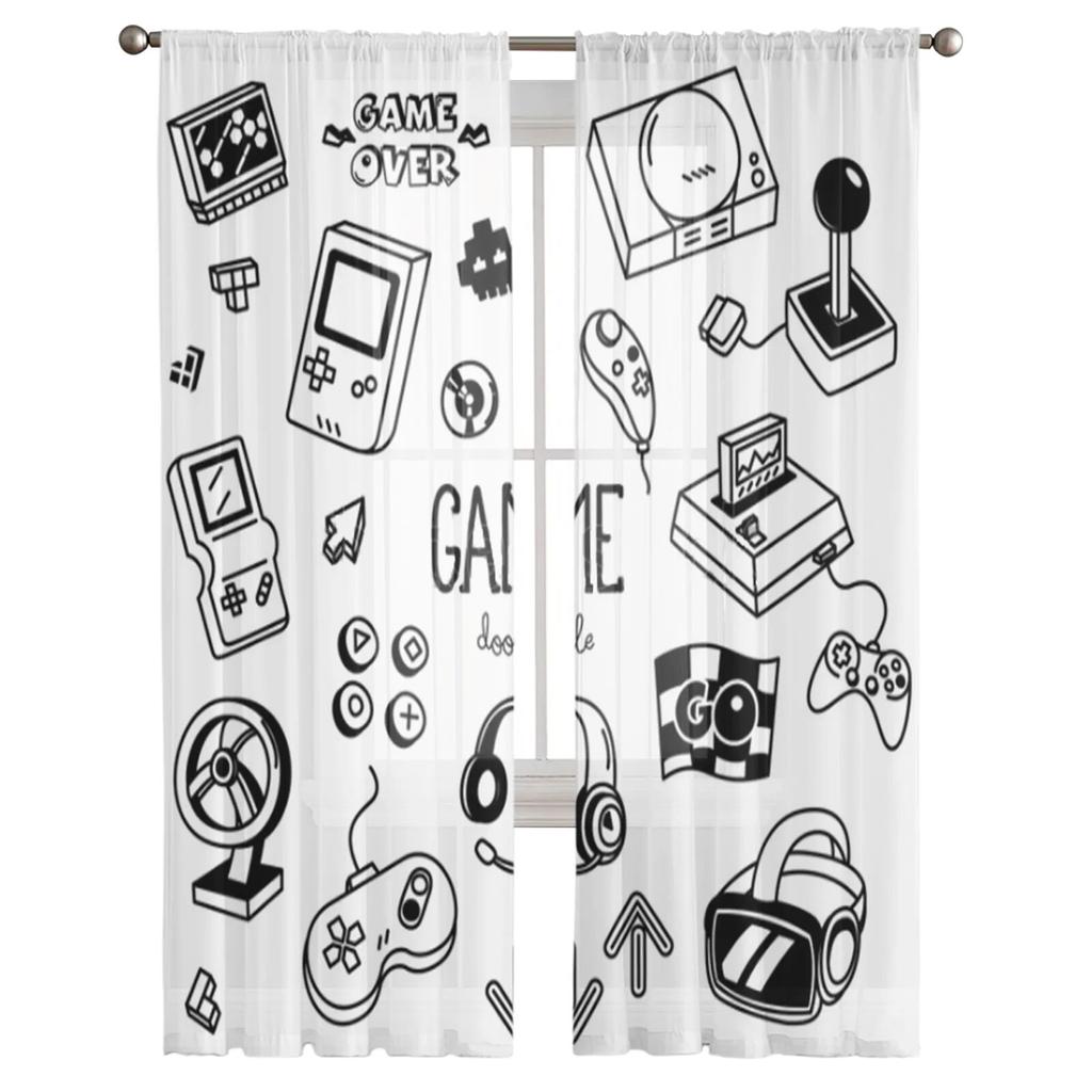 Game Controller Sheer Curtains For Living Room Bedroom Tulle Curtains Kitchen Window Treatments Panel Drapes
