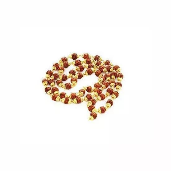 Позолоченные Чётки из Рудракши (5 мукхи), Gold Plated Rudraksha Mala (54 beads), Kalyan Puja 28 x 0,8 x 0,8 cm x54psc