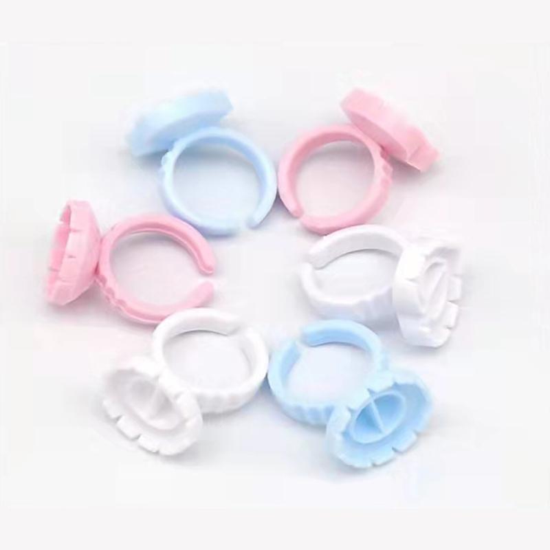100Pcs Heart Eyelash Extension Glue Ring Holder Grafting Eye Lash Fans Flowering Cup Pigment Container Makeup Beauty Tools