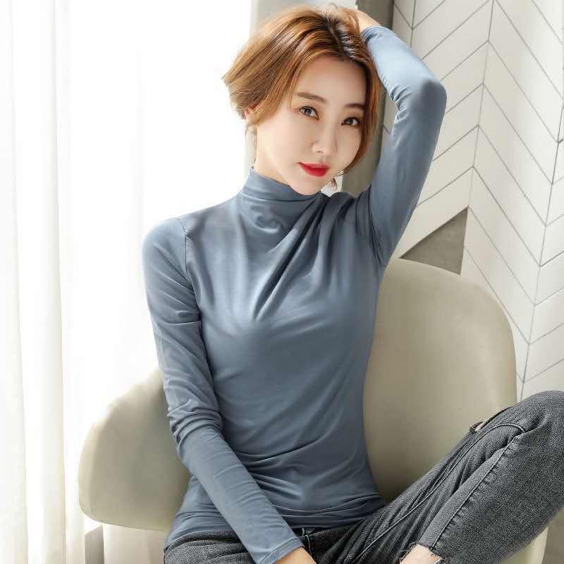 Autumn and Winter Long-sleeved Women's Solid Color Bottoming Shirt Slim Half Turtleneck