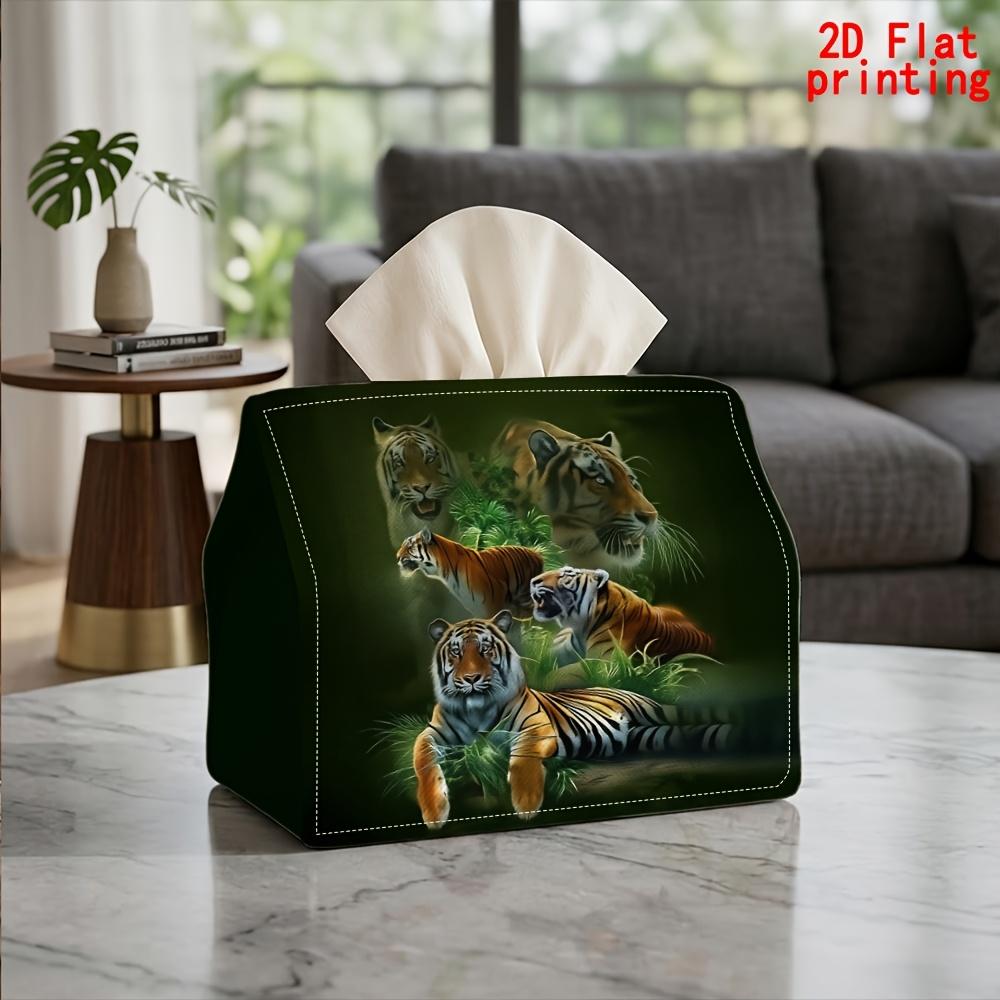 1pc Tiger Collage Tissue Box Suitable for Kitchen, Living Room, Car & Parties - Reusable Napkin Dispenser with Tiger, Compact Desktop Storage for Tiss