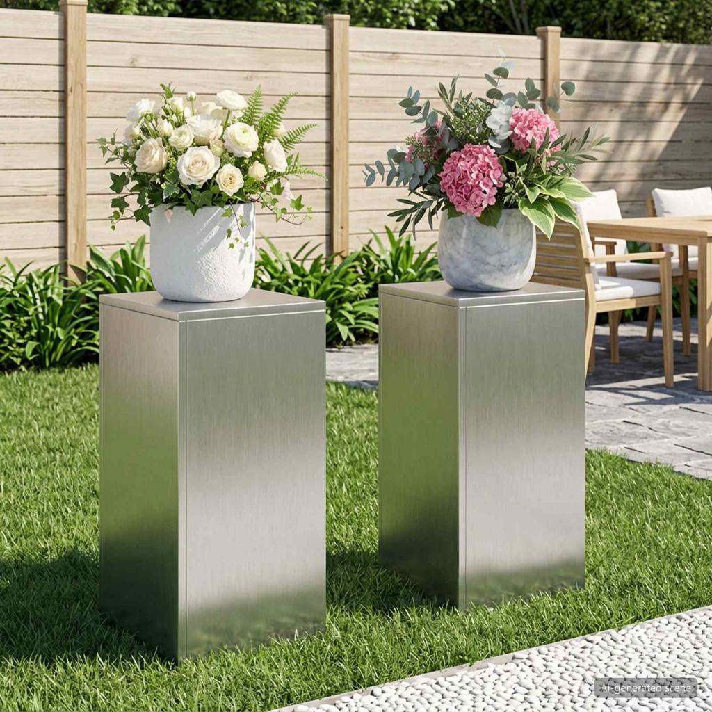Plant Stand 2 Pieces Silver 30 X 30 X 60 Cm Steel