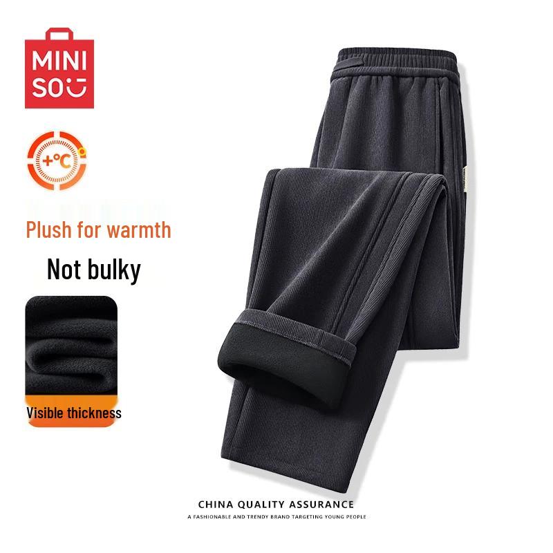 MINISO Men's Winter Fleece-Lined Loose Fit Curved Leg Casual Pants