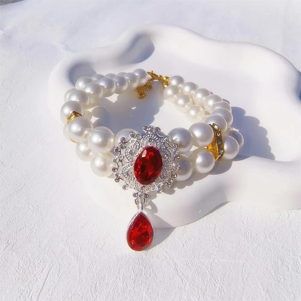 1pc Luxury Double Layer Pearl Pet Necklace with Diamond Pendant Wedding Costume Dog Cat Crystal Jewelry Accessories Pet Supplies