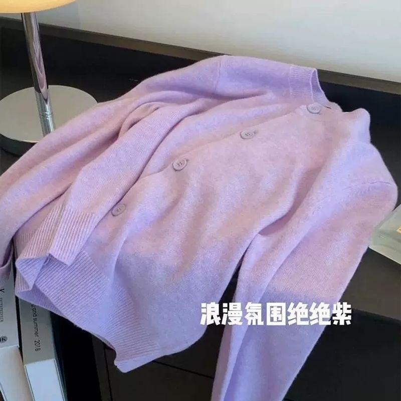 

Однотонный супер белый сезон ленивый ветер свободный вязаный кардиган свитер женское пальто топ average size [recommended 80-60kg] фиолетовый