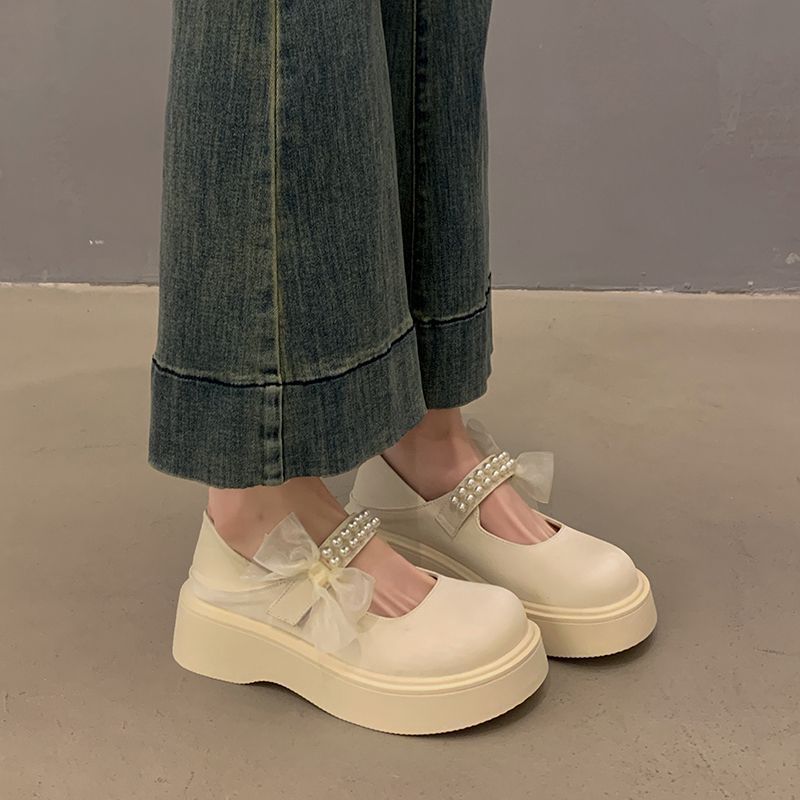 Korean Versatile Platform Small Leather Shoes 2025 Spring and Autumn New Beautiful Fashion Pearl with Skirt Mary Jane Shoes Women