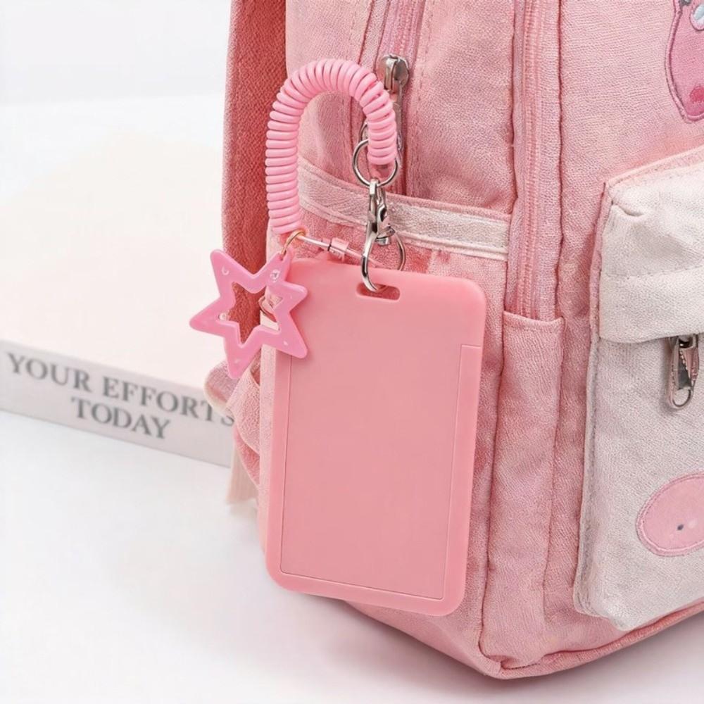 Colorful Kpop Photocard Holder Retractable Plastic Photo Display Holder Spring Lanyard with Star Keychain
