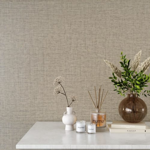 VEELIKE Wallpaper Stickers, Greige, Woven Fabric, Japanese Style, Rough Surface, 40cm Wide x 3m, Heat-Resistant, Waterproof, Peelable, Tabletop, Accen