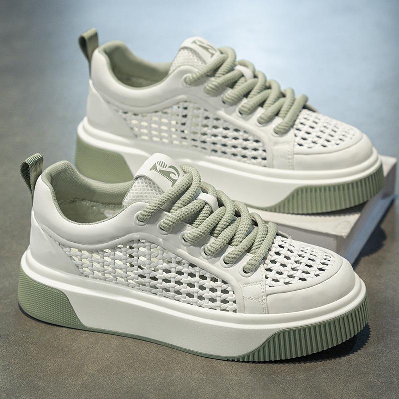 Hollow white shoes men's summer 2025 new breathable mesh low-top casual shoes soft sole comfortable lace-up board shoes
