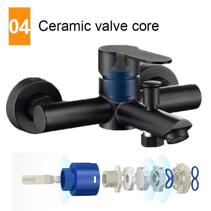 Schwarze Badezimmer-Duscharmaturen aus Edelstahl 304, Dreifach-Badewannenarmatur, Heiß- und Kaltwassermischer, Ventildüse, Wasserhahn, Wandmontage