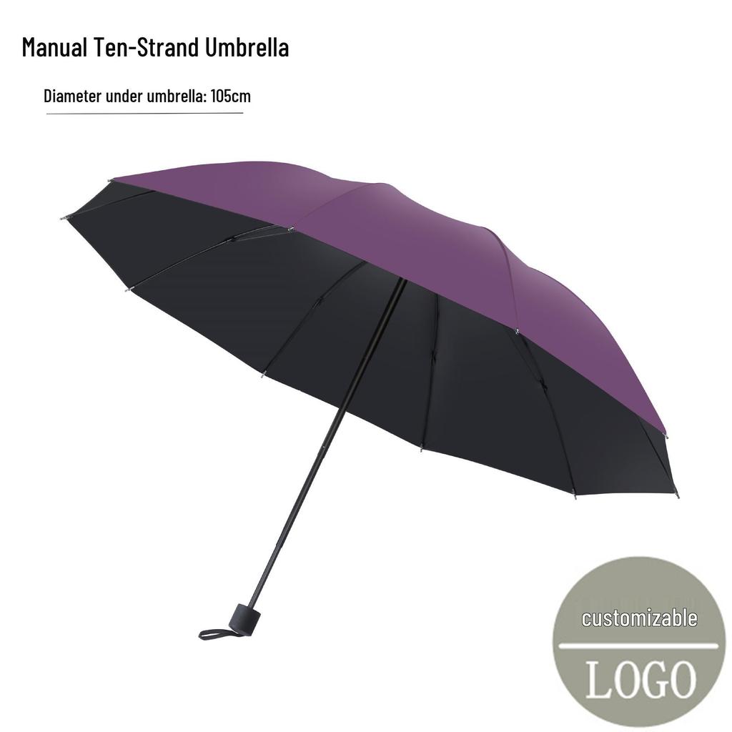 Ten-Rib Automatic Black Glue Sun and Rain Protection Umbrella, Three-Fold Design with Custom Logo Option